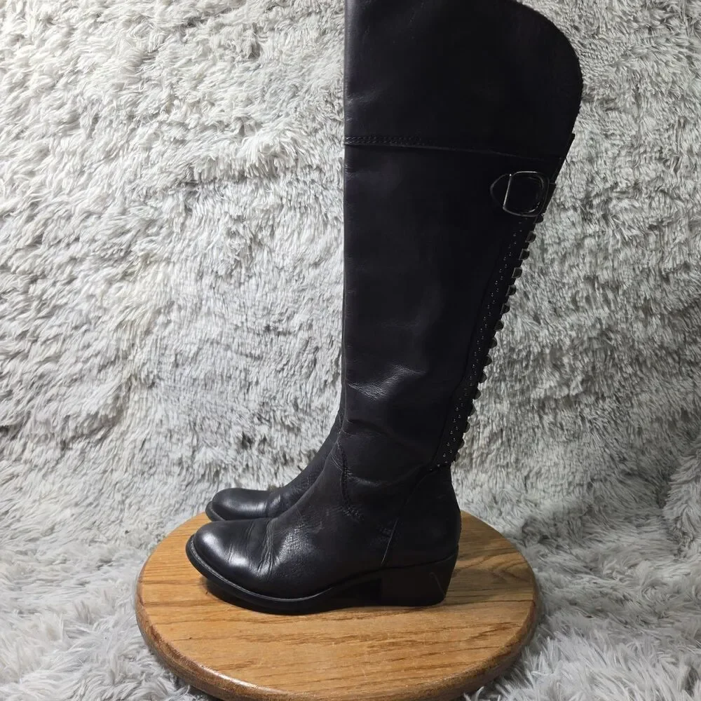 Vince Camuto Bestant Over The Knee Studded Black Leather Boot Women Size 6.5